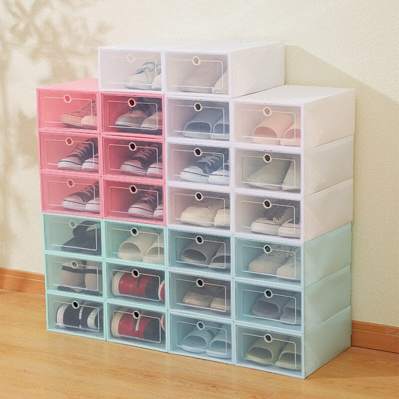 3Pcs Clear Plastic Shoes Box Thickened Transparent Home Storage Drawers Stackable Shoe Boxes Organization Shoebox Case Shoe Rack