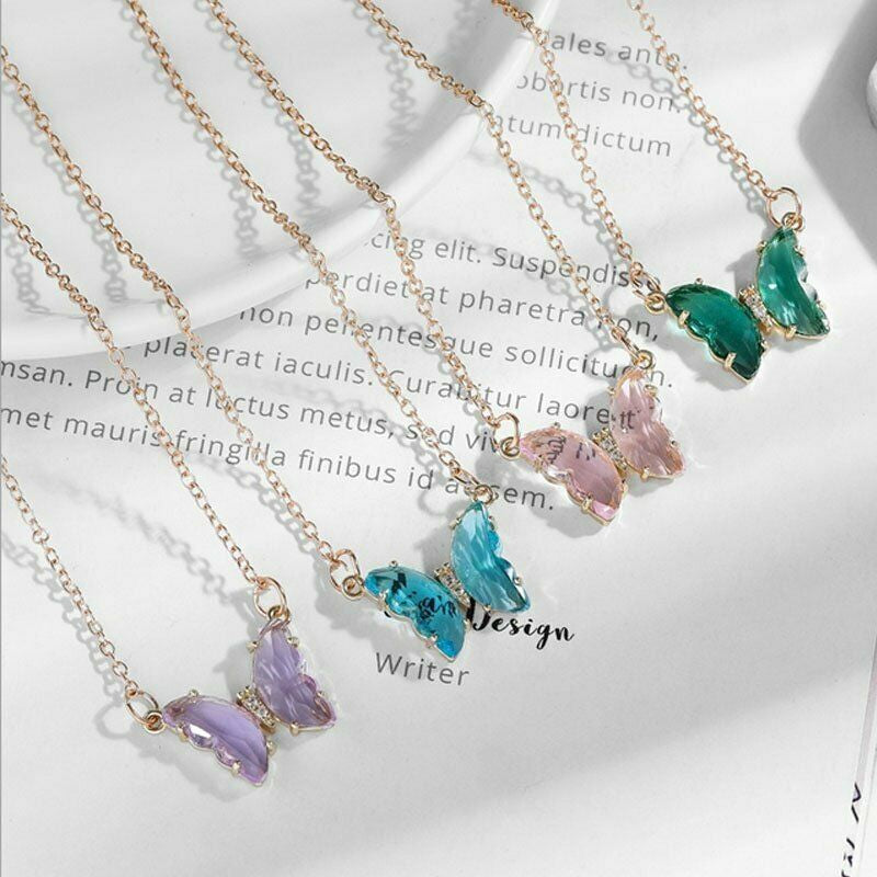 Fashion Bohemia Crystal Transparent Butterfly Pendant Necklace Choker Clavicle Gold Chain Women Gift Jewelry Gift