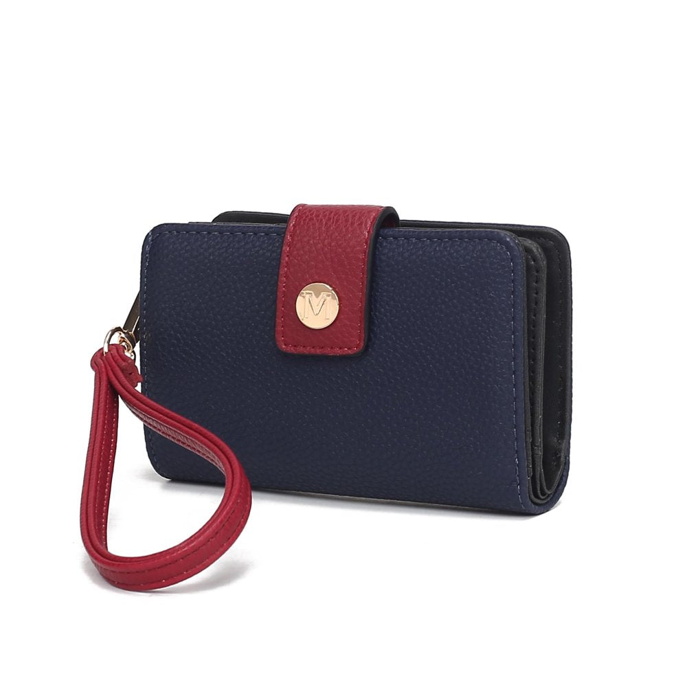 Shira Women’S Color Block Vegan Leather Wallet with Wristlet by Mia K - Navy Blue