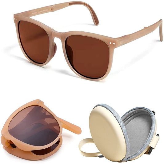 Folding Polarized Sunglasses, UV400 Protection anti Glare TR90 Folding Frame Sun Glasses with Handy Case