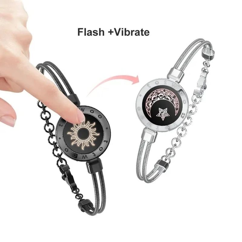 Totwoo Long Distance Touch Light Up&Vibrate Bracelets for Couples, Long Distance Relationship Gifts Smart Sun&Moon Love Bracelet