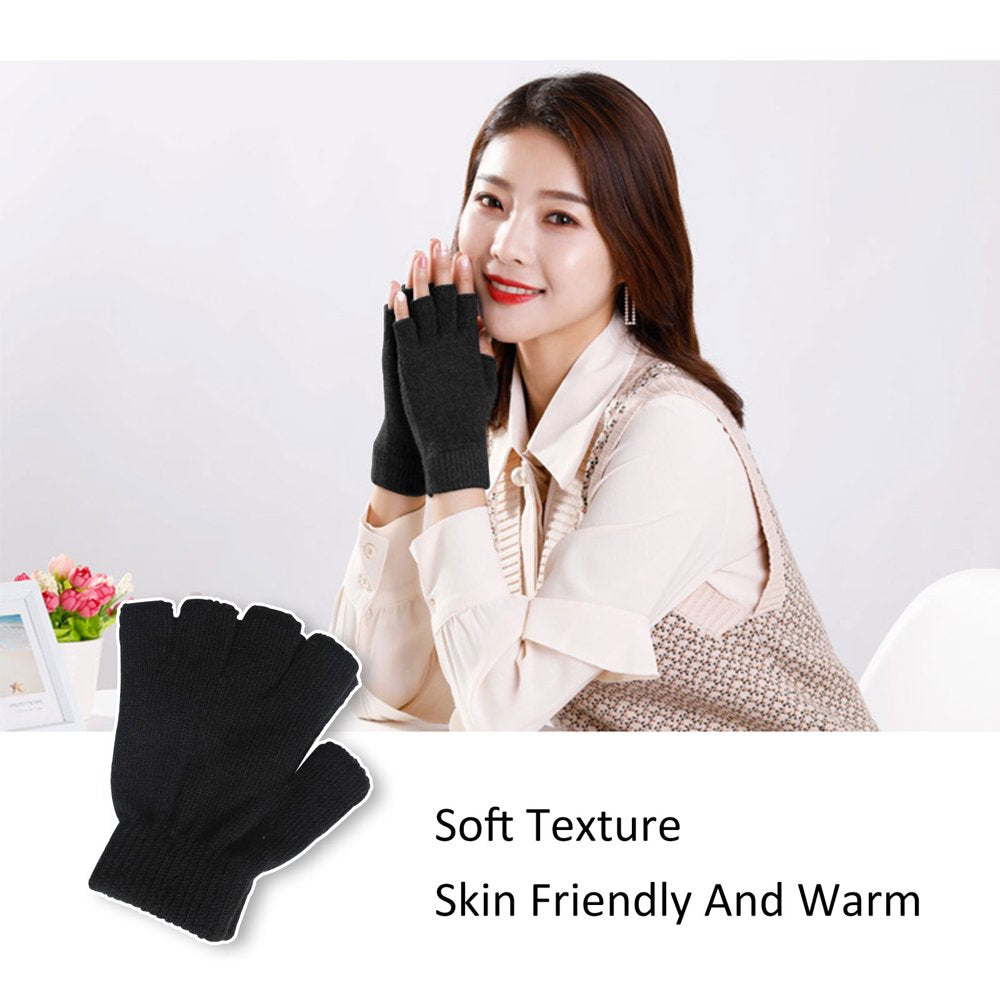 12 Pairs Fingerless Gloves Knit Touchscreen Mittens Black Warm Stretchy Half Finger Gloves for Women Men or Teens