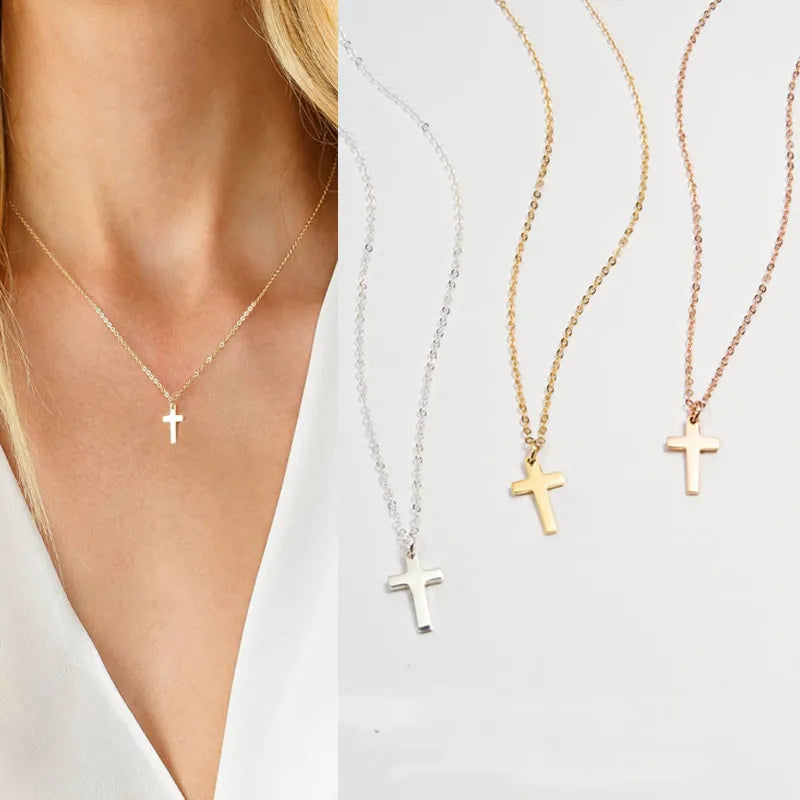 Tiny Sideway Cross Necklace Pendant Stainless Steel Dainty Minimalist Cross Choker Necklace Jewelry