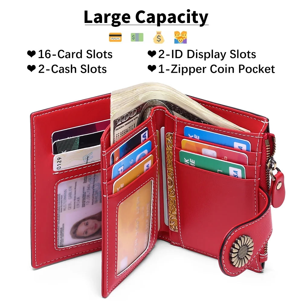 Small Women Wallet Genuine Leather Bifold Purse RFID Blocking Card Holder