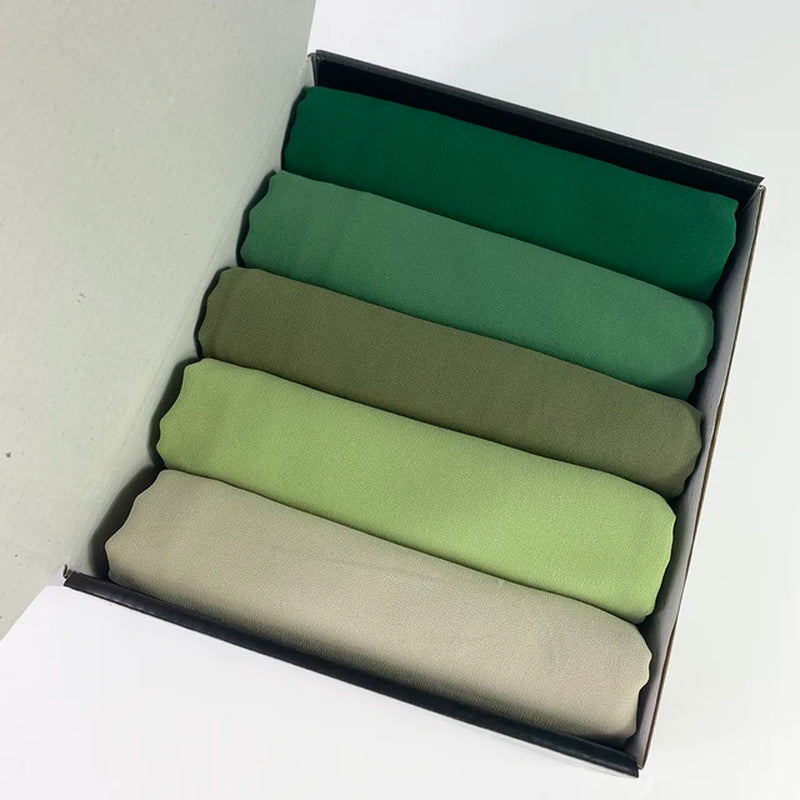 5Pcs/Box Plain Hijab Bubble Chiffon Scarf Women Solid Color Muslim Shawls Hijabs Headband Islamic Headscarf Foulard Femme