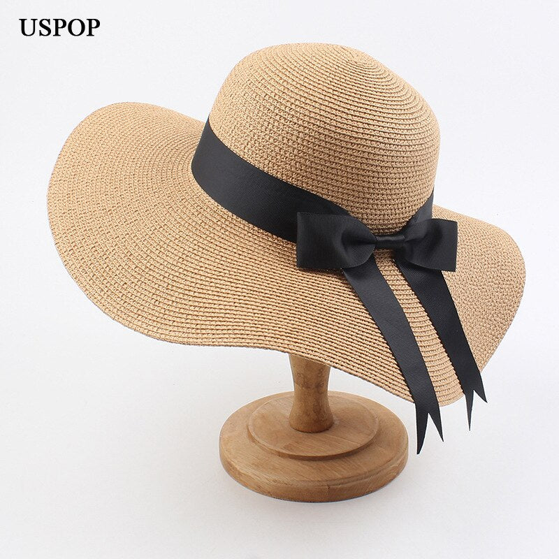 Women Straw Hats Sun Hats Female Wide Brim Beach Hat Bow Summer Hat anti Uv Straw Sun Hats