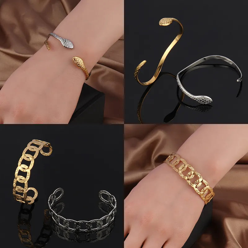 Women Stainless Steel Bracelets for Women Cuban Snake Bangle Bracelet Geometric Open Cuff Bracelet Punk Design Bracelet Jewelry