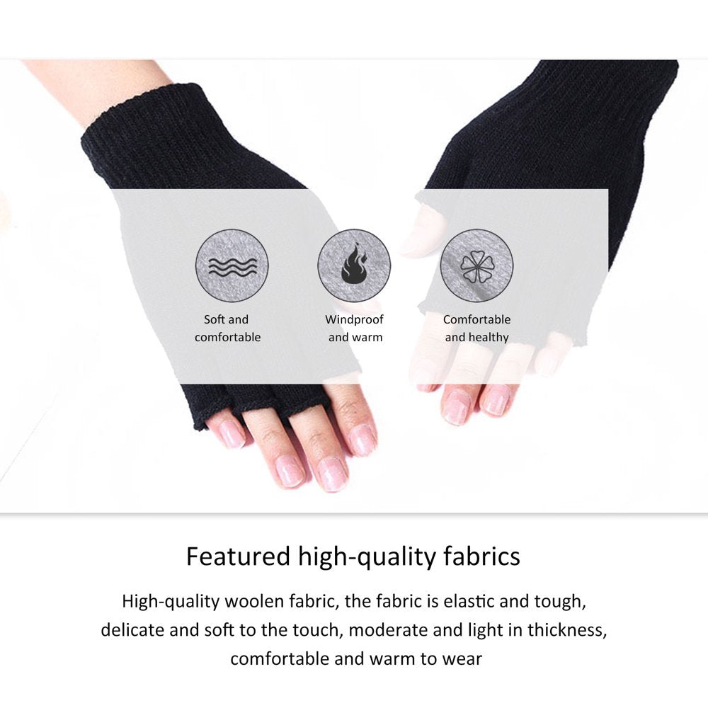 12 Pairs Fingerless Gloves Knit Touchscreen Mittens Black Warm Stretchy Half Finger Gloves for Women Men or Teens